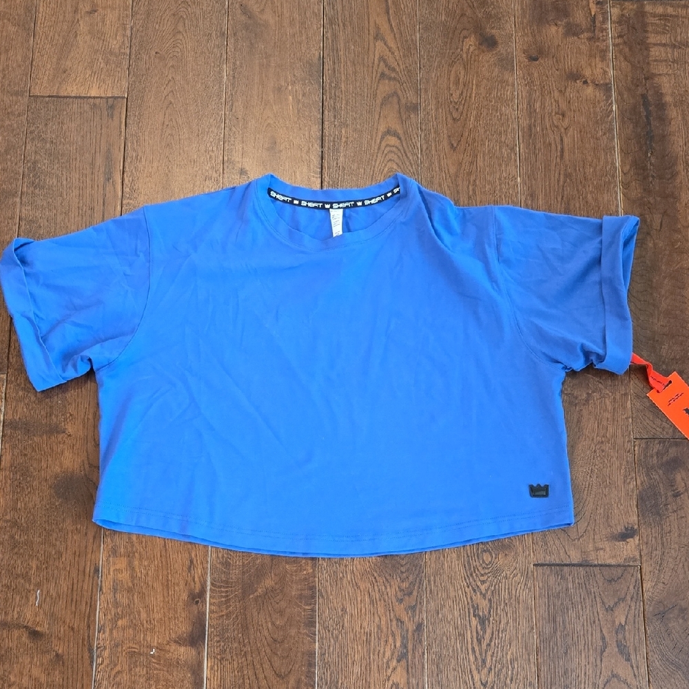 SHEFIT Dazzling Blue Drop Shoulder Crew Neck Crop Tee Top NWT Womens XL